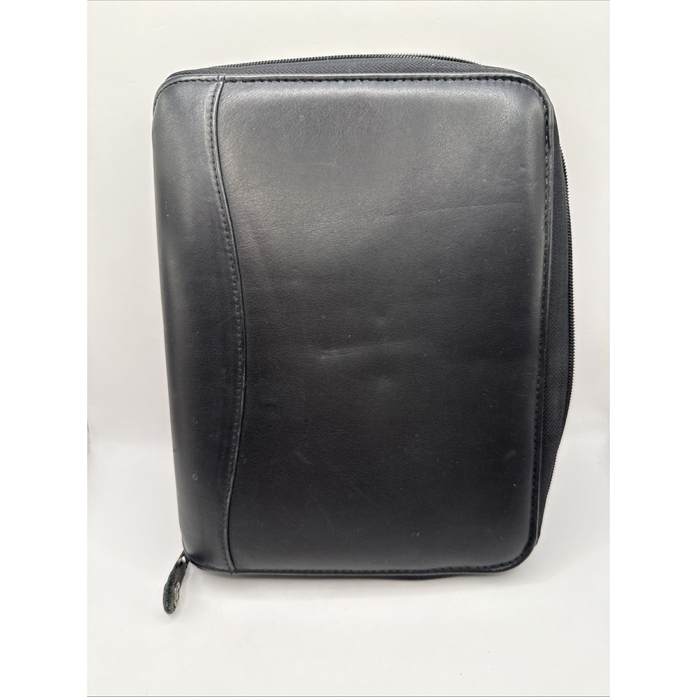 Franklin Quest Planner Binder Genuine Leather 10"x8" 7 Ring Zip Around USA Black